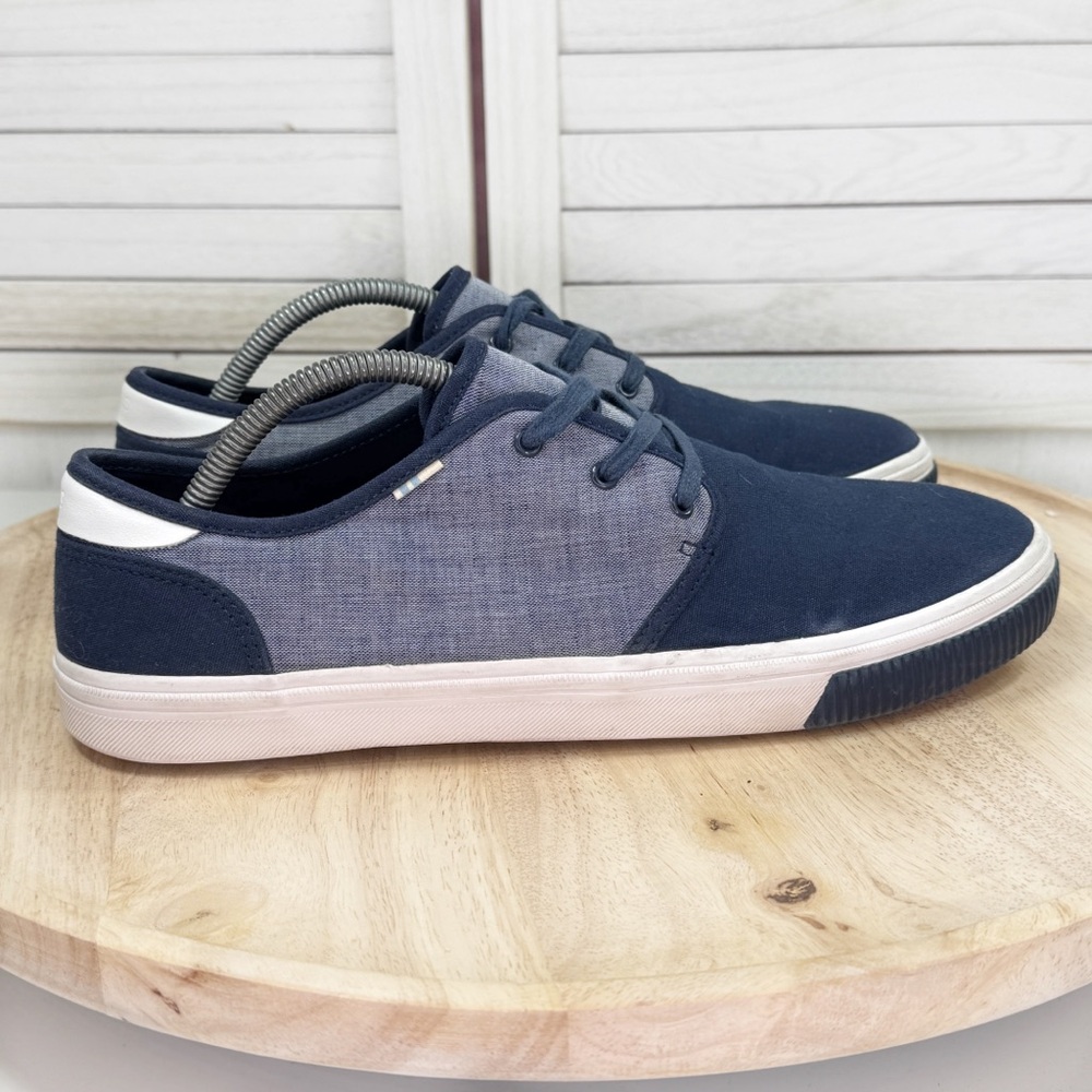 Toms Carlo Canvas Loafer Lace Up Sneaker‎ Blue Mens 10.5 Nautical Preppy